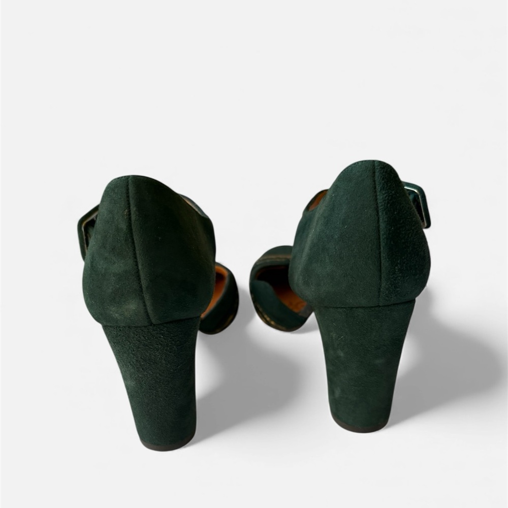 Chie Mihara Green Suede Metallic Trim Mary Jane Heels – Size 36 New - Picture 5 of 8